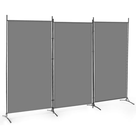 EDX 3 Panel Partition Room Divider  6 Ft Tall Folding Privacy Screen with Steel Frame  Freestanding  Easy Move & Storage  For Home  Office  Bedroom  Grey