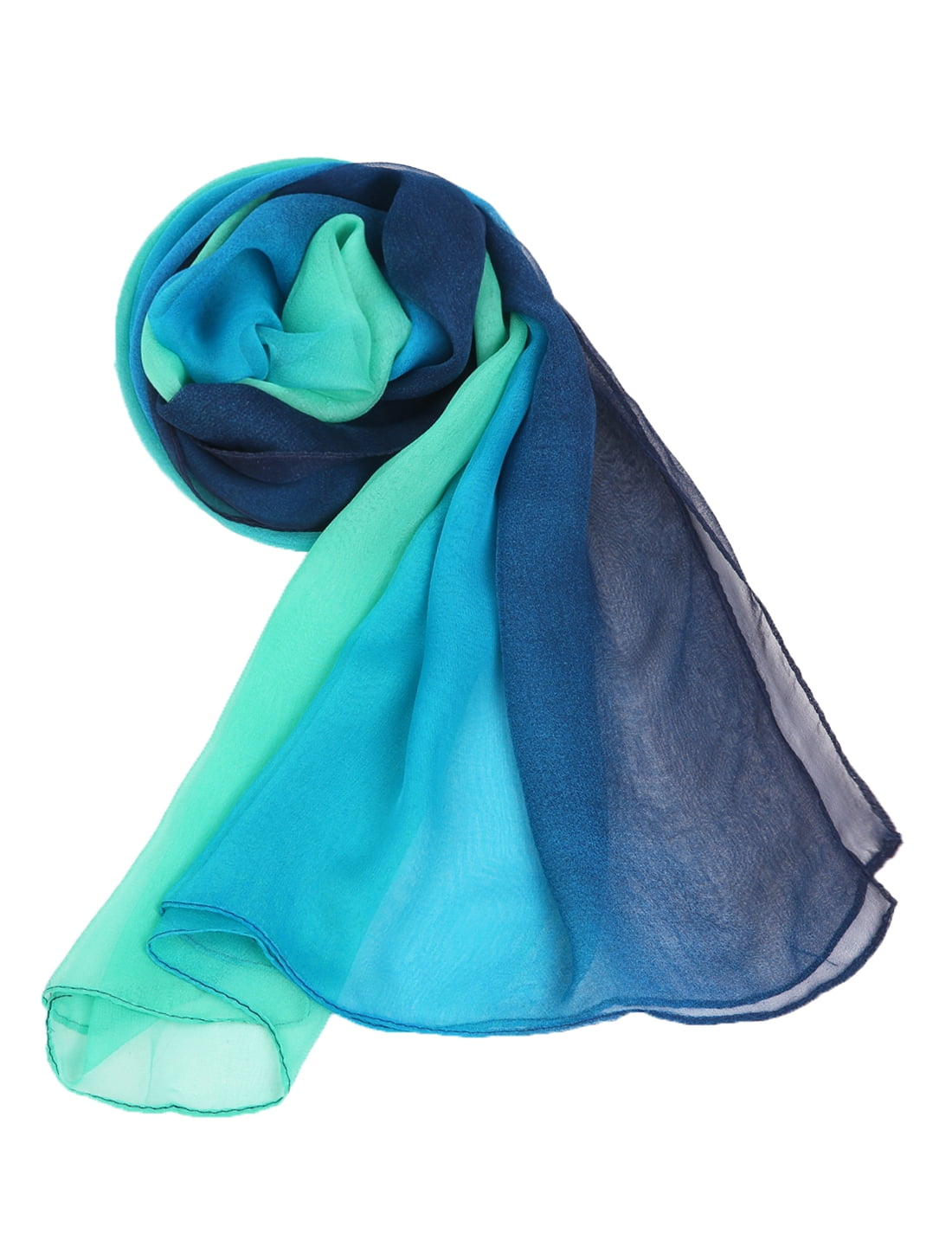 Unique Bargains Long Chiffon Lightweight Scarf Gradient Color Scarves Spring Summer for Women Blue Green / Orange 63"x19.6"