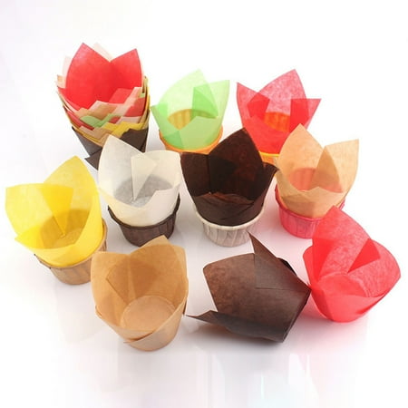 

KCIVSOU 50Pcs Oil-proof Tulip Cake Cup Muffin Cupcake Liner Paper Holder Baking Tool