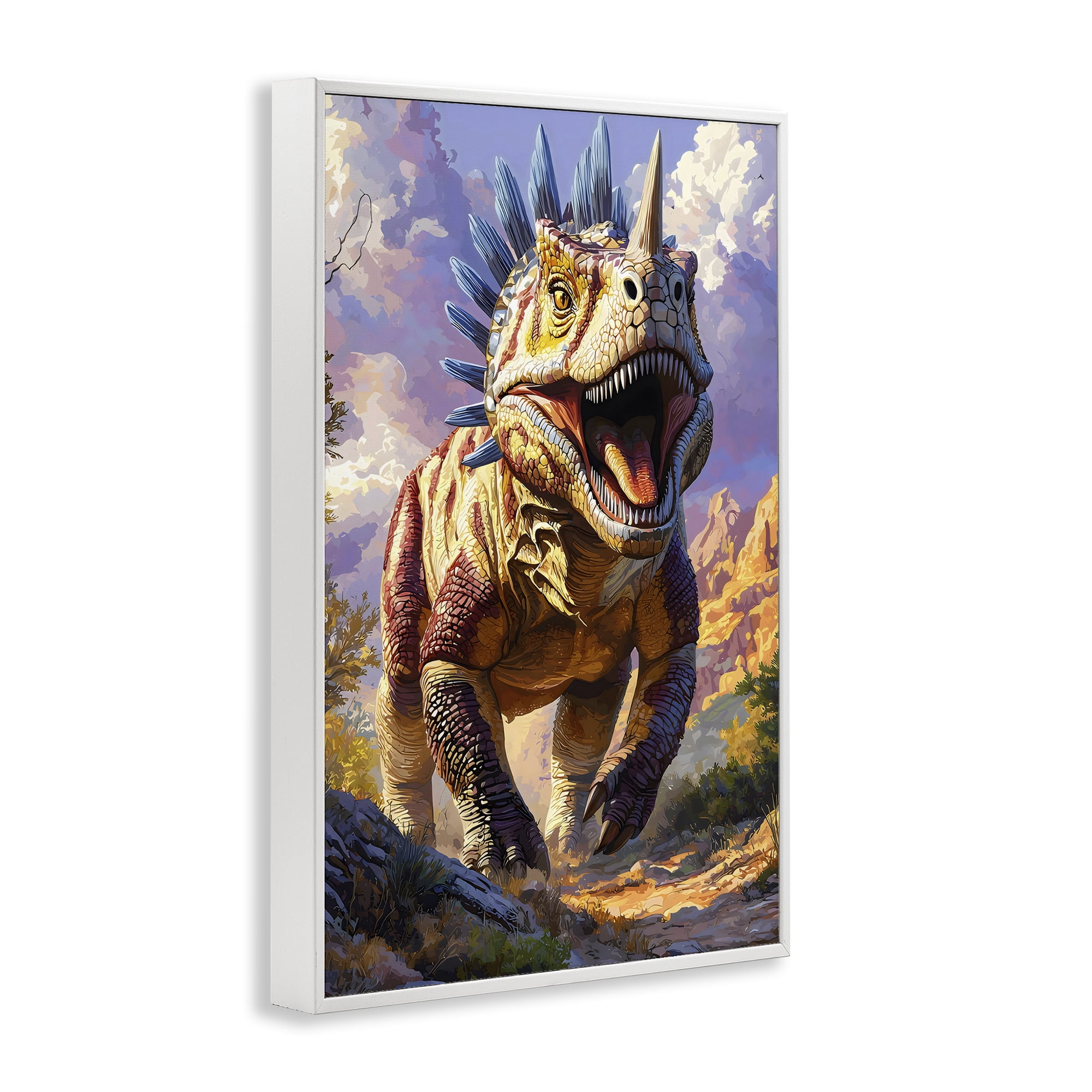 Stupell Industries Fierce Horned Dinosaur White Framed Giclee Art, design by Creative Studio