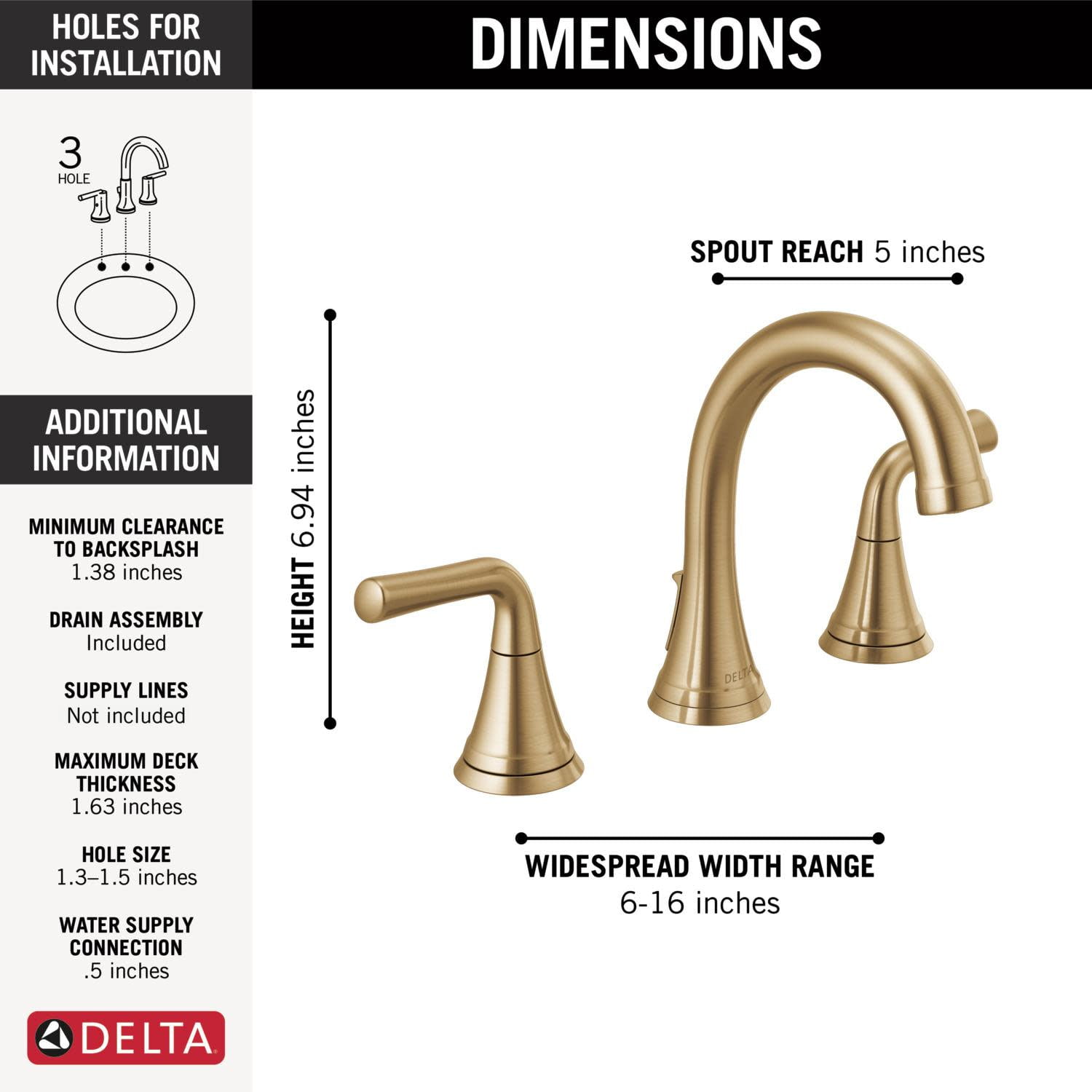 Delta 3533Lf-Mpu Kayra 1.2 GPM Widespread Bathroom Faucet - Black