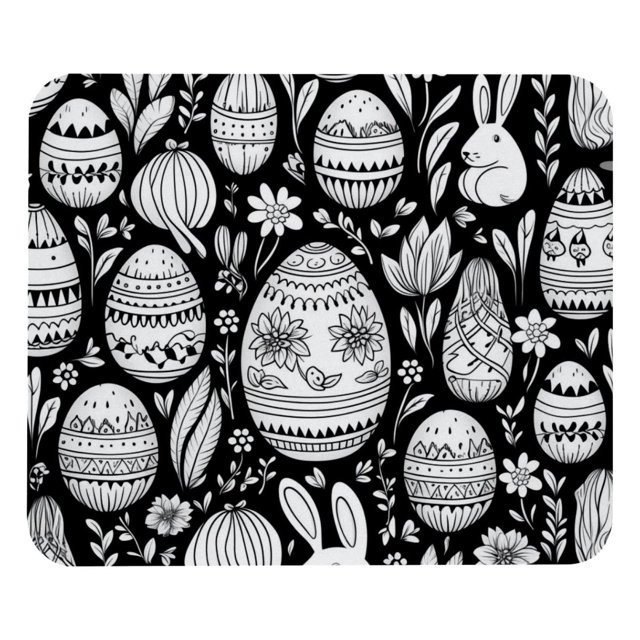 Alfombrilla de ratón con diseño de huevos de Pascua en blanco y negro con base de goma antideslizante, cuadrada, protector para portátil, alfombrilla de escritorio para juegos de ordenador,