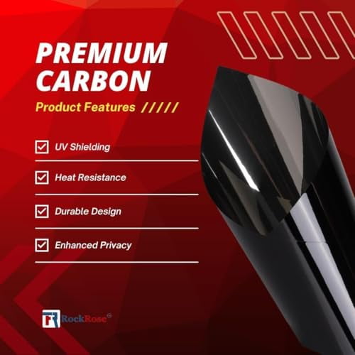 RockRose Charcoal 2PLY Premium Carbon 5% VLT Car Tint 12 in x 100FT Professional Window Tint Heat, UV, and IRR Block Tint for Cars or Building Adhesive Film Easy Shrink, Plotter Fr