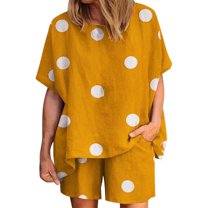 TIHLMK Womens Sweatsuits 2 Piece Women Casual Summer Round Neck Printed Short Sleeve Tops And Shorts Two Pieces Set Suit Gifts for Women