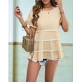 thumbnail image 4 of Women Tiered Tassels Trim Ruffle Sleeve Tops Short Sleeve Casual Solid Summer Blouses Tops  XL, 4 of 5