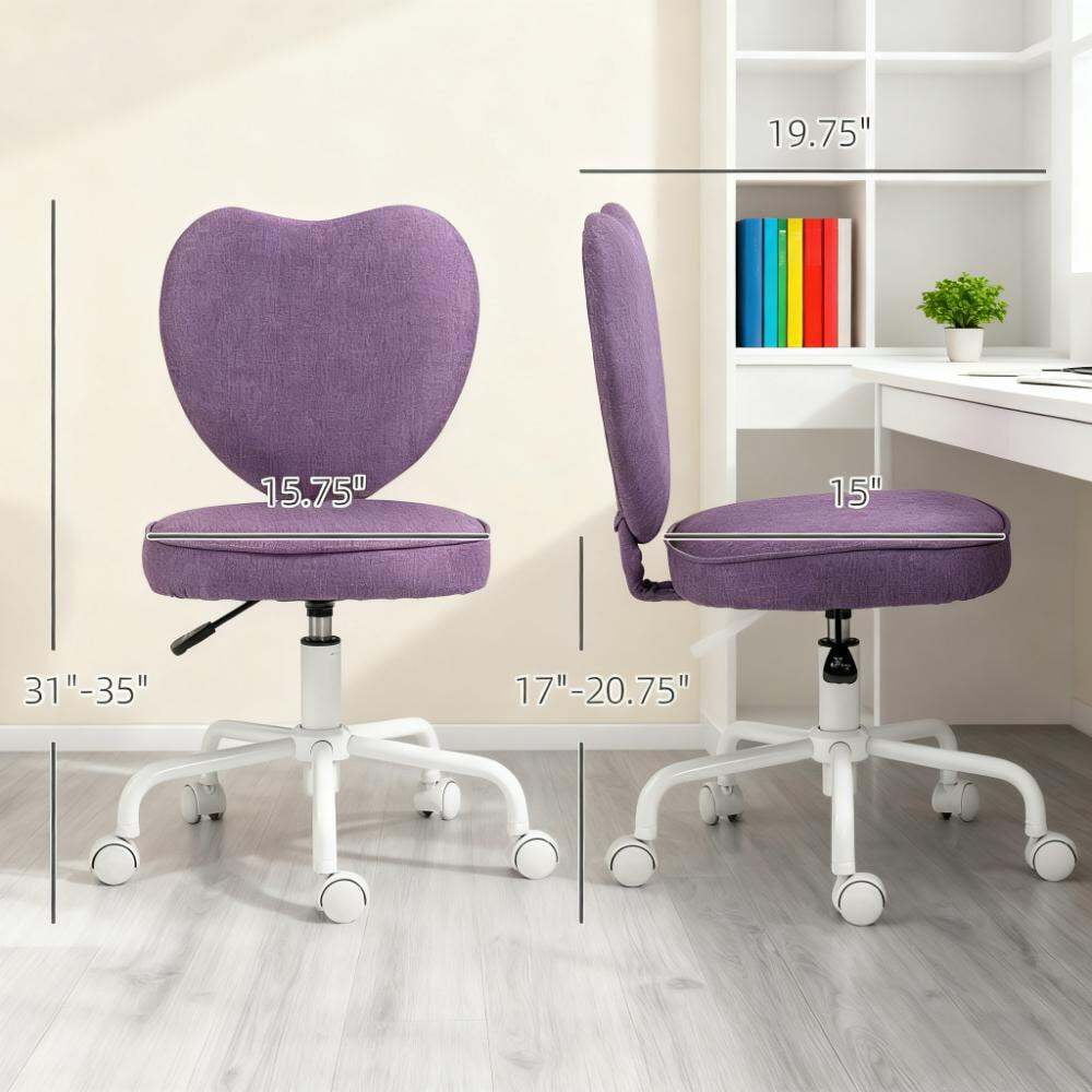 Full Size Fabric Accent Chairs, Heart Love Shaped Back Design Office Chair, Purple Accent Chairs,Fabric,Steel Modern Accent Chairs, Furniture Primary Living Space Chairs & Accent Seating
