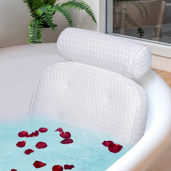 Almohada de baño para soporte de bañera, cuello, cabeza y espalda con ventosas antideslizantes y cómoda almohada de bañera 4D AirenMesh para mujeres y hombres