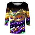 thumbnail image 5 of YUGYXL Plus Size 3/4 Sleeve Shirts for Women Mardi Gras Mask Graphic Loose Clothes Lounge Crew Neck Soft Tunic Blouse Celebration Party Tees Sales, 5 of 5