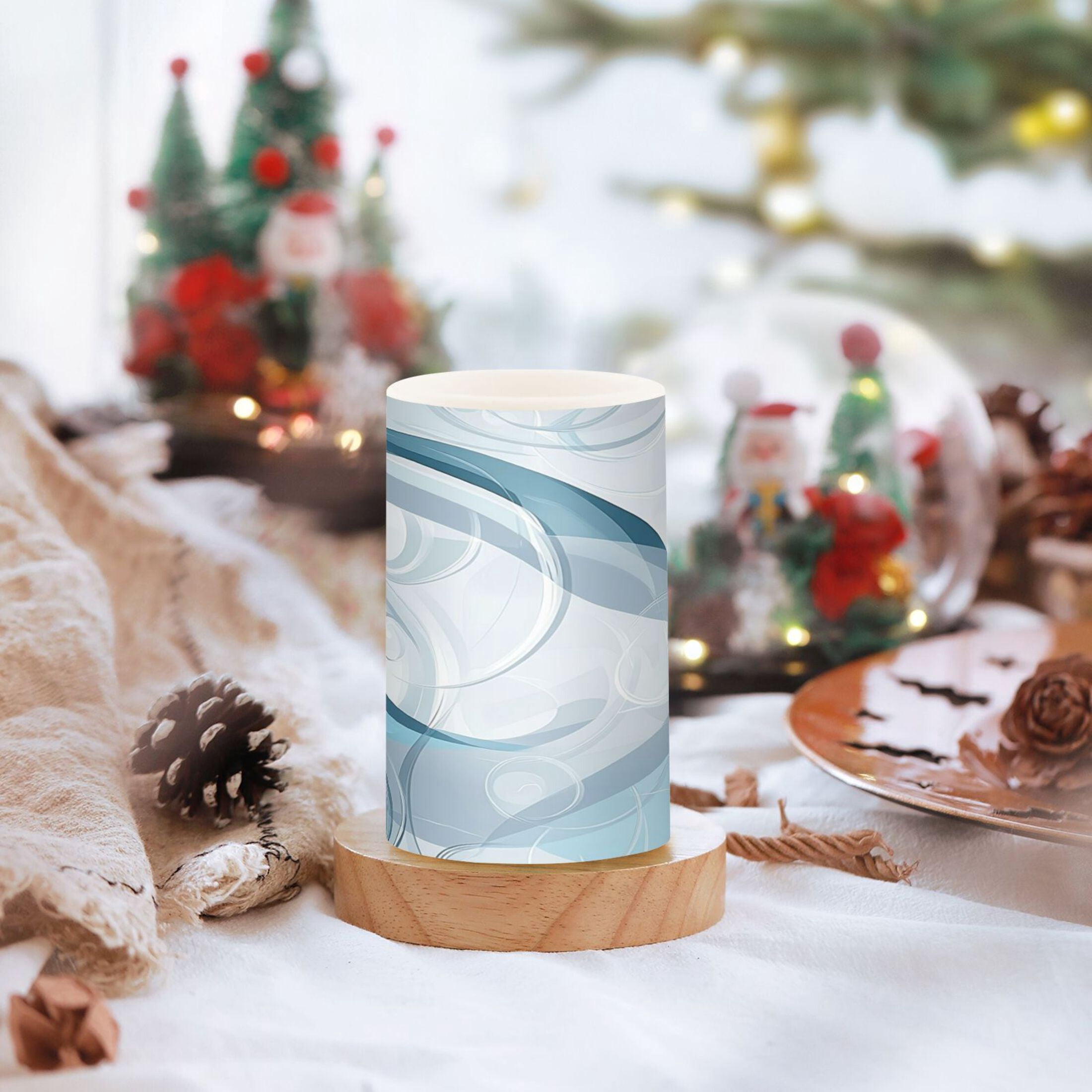Flameless Candles Lights, Pack of two LED Lights, Dimmable LED Pillar Candles Battery Operated, Flames Remote Control Blue and Gray Abstrac Swirls