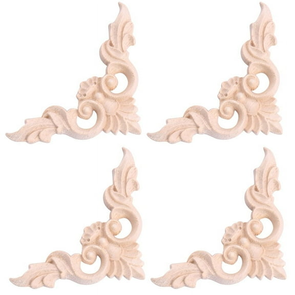 4pcs 8*8cm Wood Carved Corner Onlay Furniture Home Decorations Unpainted Applique y21631