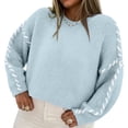 thumbnail image 2 of Ladies' Color Blocking Loose Casual Round Neck Knitted Sweater Long Sleeved Sweater Top for Fall Winter Statement Looks,Mint Green,XL, 2 of 6