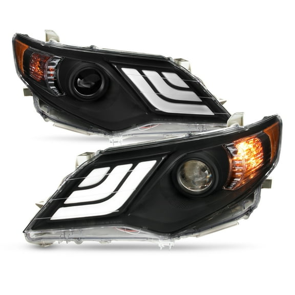 AKKON - Fit 2012 2013 2014 Toyota Camry Halogen Type w/LED DRL Projector Headlights Headlamps - Black