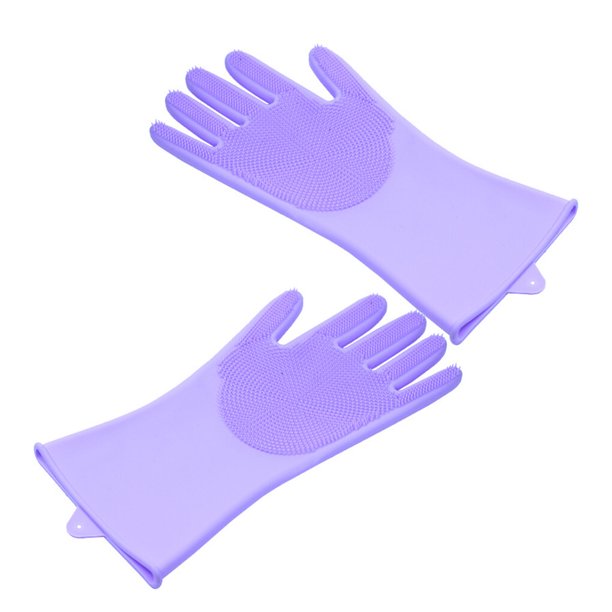 Yuarrent 1 par de guantes para lavar platos con estropajo, de alimentos, herramientas de fregado reutilizables a prueba de aceite, Mostrada Púrpura