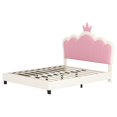 thumbnail image 2 of Full Size Princess Bed - Upholstered Platform Bed with Crown Headboard & Footboard, Elegant Canopy-Ready Design for Girls Room, 2 of 9