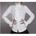 thumbnail image 2 of Women‘s Blouses Spring  Office Fashion Shirts High Neck Frilly Ruffles Cuffs Pleated Tunic Tops Plus Size White, 2 of 7