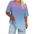 thumbnail image 2 of Hfnxid Plus Size Tops for Women Loose Fit 3/4 Sleeve Shirt Fashion Gradient Crewneck Top Summer Lightweight Comfy Going Out Tshirts Purple XXXXXL, 2 of 7