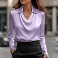 thumbnail image 2 of Women's Satin Cowl Neck Long Sleeve Blouse Elegant Silky Formal Office Top for Work, Business Purple L, 2 of 5