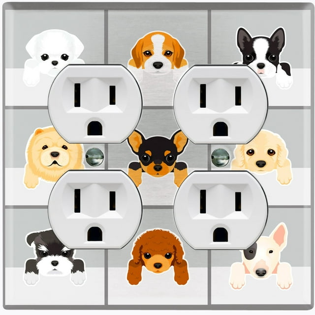 Metal Light Switch Plate Cover Cute Puppy Dog Cube Gray DOG002