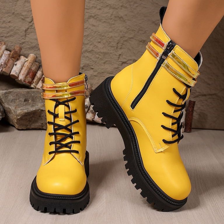 Miluxas Women's Combat Ankle Boots Lace up Classic Short Low Heel