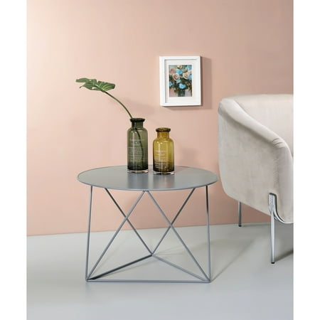 Gray Metal Accent Table With Tabletop And Triangle Legs For Any Home Use In Gray Featuring Round Top Three Fashionable Decor Requirement