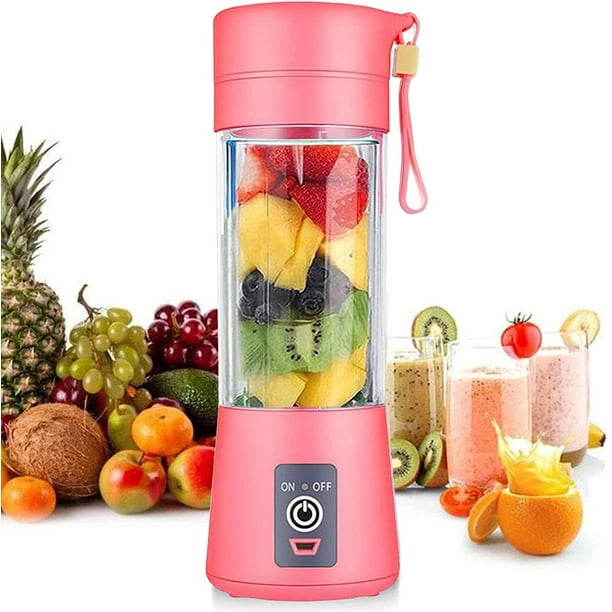 Licuadora portatil licuadora personal para batidos y batidos maquina electrica 6 cuchillas 380 ml mini exprimidor recargable por USB para el hogar la escuela al aire libre color rosa ER Walmart en lin...