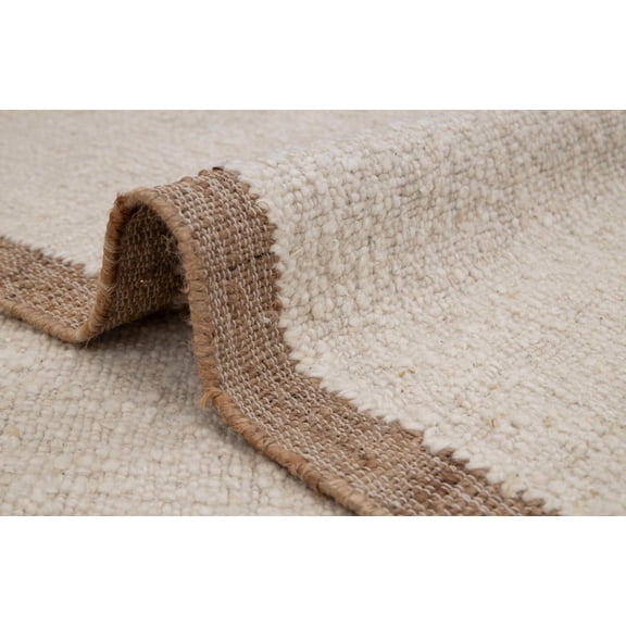KLAVATE Natural Wool Jute Ivory Flower Modern Decor Jute Rug For Living Room