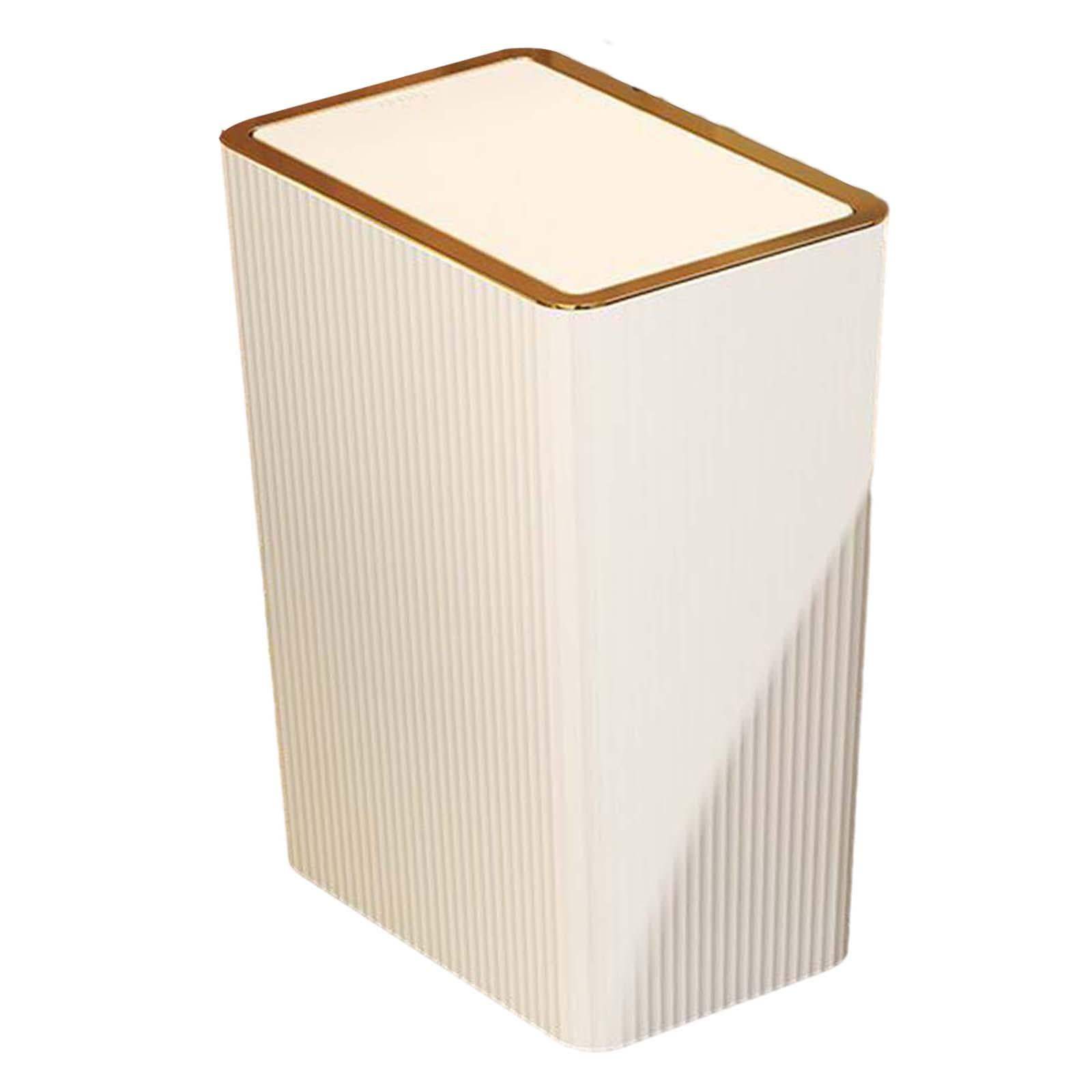 Kitchen Wastebasket with Press Type Lid Narrow Garbage Can, Paper Basket Organizer, Bathroom Trash Can with Lids for Study 15L White