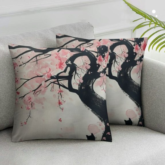 Acheng Flower Pillow Case,Japanese Cherry Tree Blossom Cushion Cover Square Standard Home Decorative for Men/Women Pink,2 Pcs White