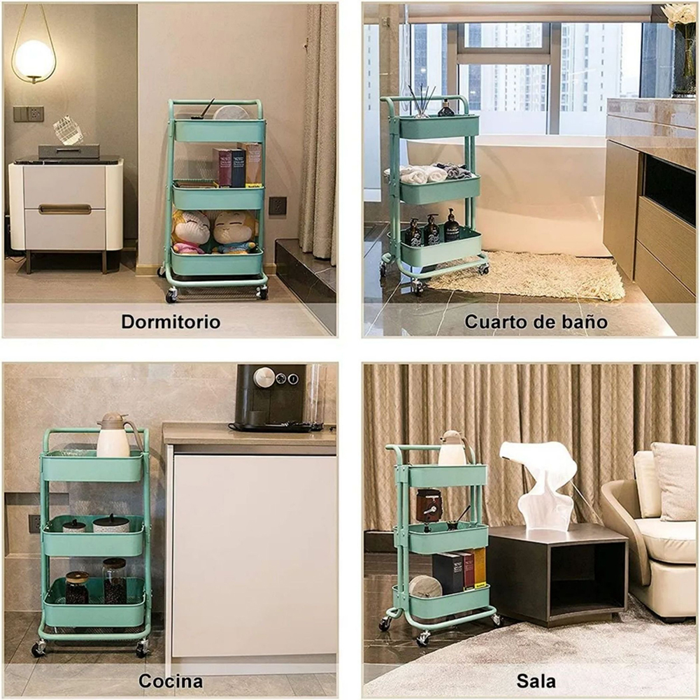 Kadyn 3 Tier Utility Carts with Lockable Wheels, Metal Rolling Cart with Handle, Storage Organizer Trolley Cart for Bathroom, Blue Kadyn 3 Tier Utility Carts with Lockable Wheels, Metal Rolling Cart with Handle, Storage Organizer Trolley Cart for Bathroom, Blue