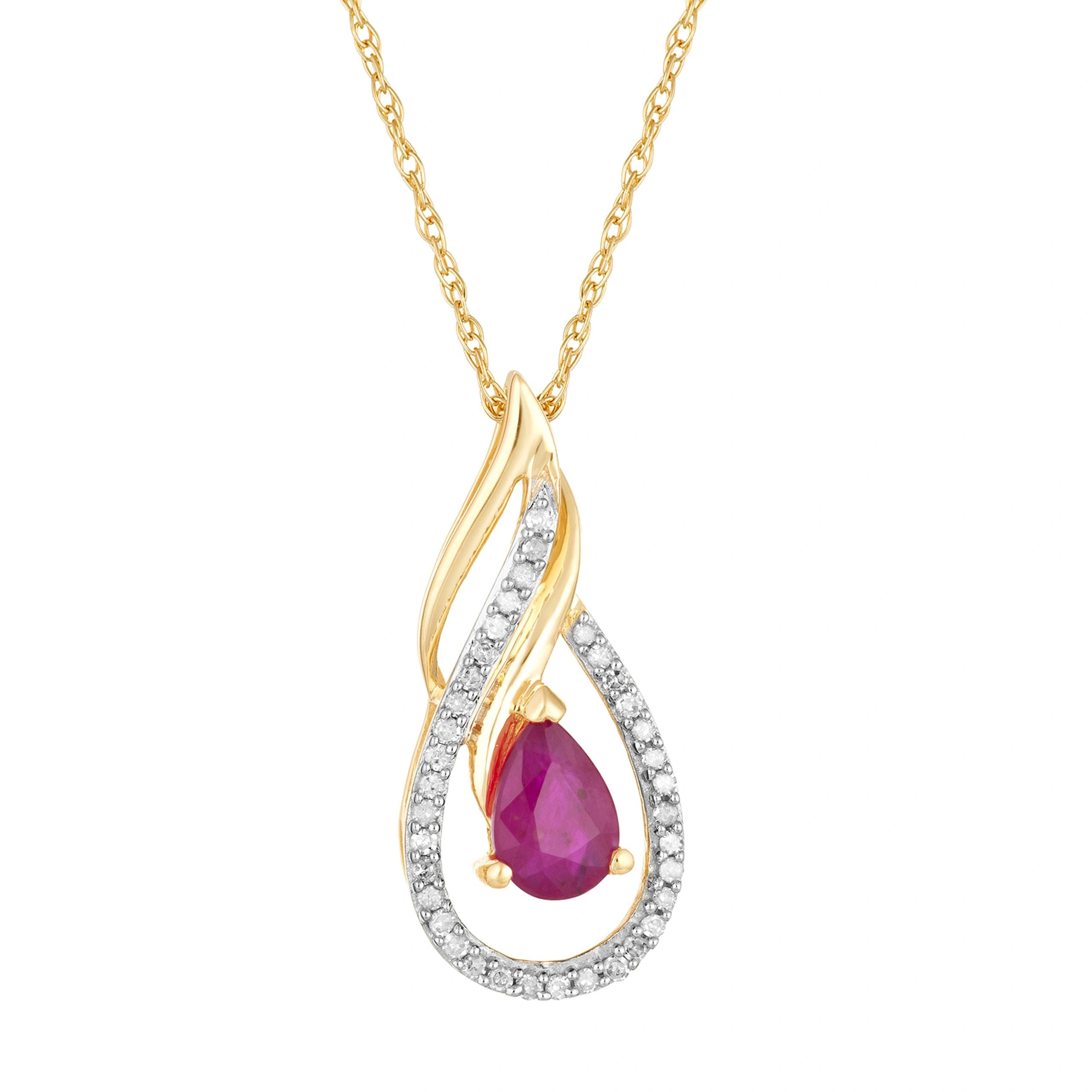 10k Gold Ruby & 1/10 Carat T.W. Diamond Pendant Necklace