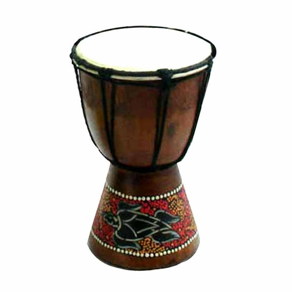 Stoneage Arts Djembe Drum African Inspired Bongo Solid Wood Varying Dot Art Patterns (Turtle, 8 Inch)