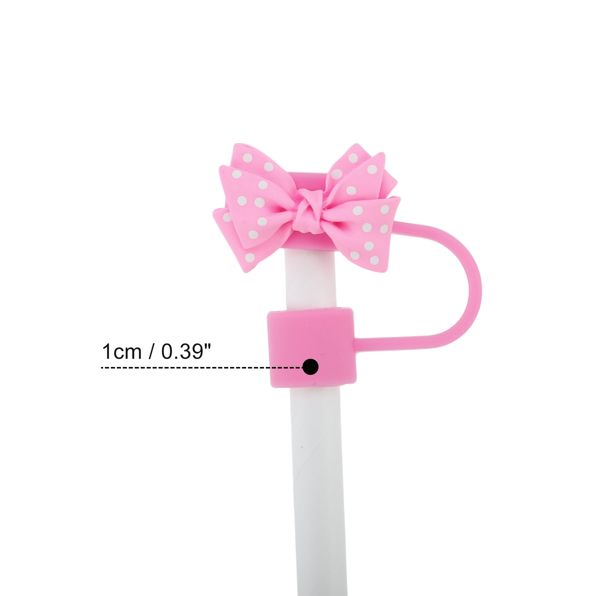 Unique Bargains Spotted Butterfly Silicone Straw Cover Cap Set of 4 Pink