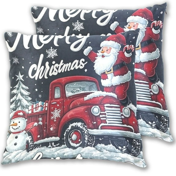 Christmas Card Snow Throw Pillow Covers 16x16 Inch 2 Packs Decorative Square for Living Room Couch Bed Sofa