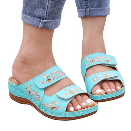 

asdoklhq Womens Shoes Clearance Sale 2021 Summer Embroidered Pattern Solid Color Casual Cute Women Sandals