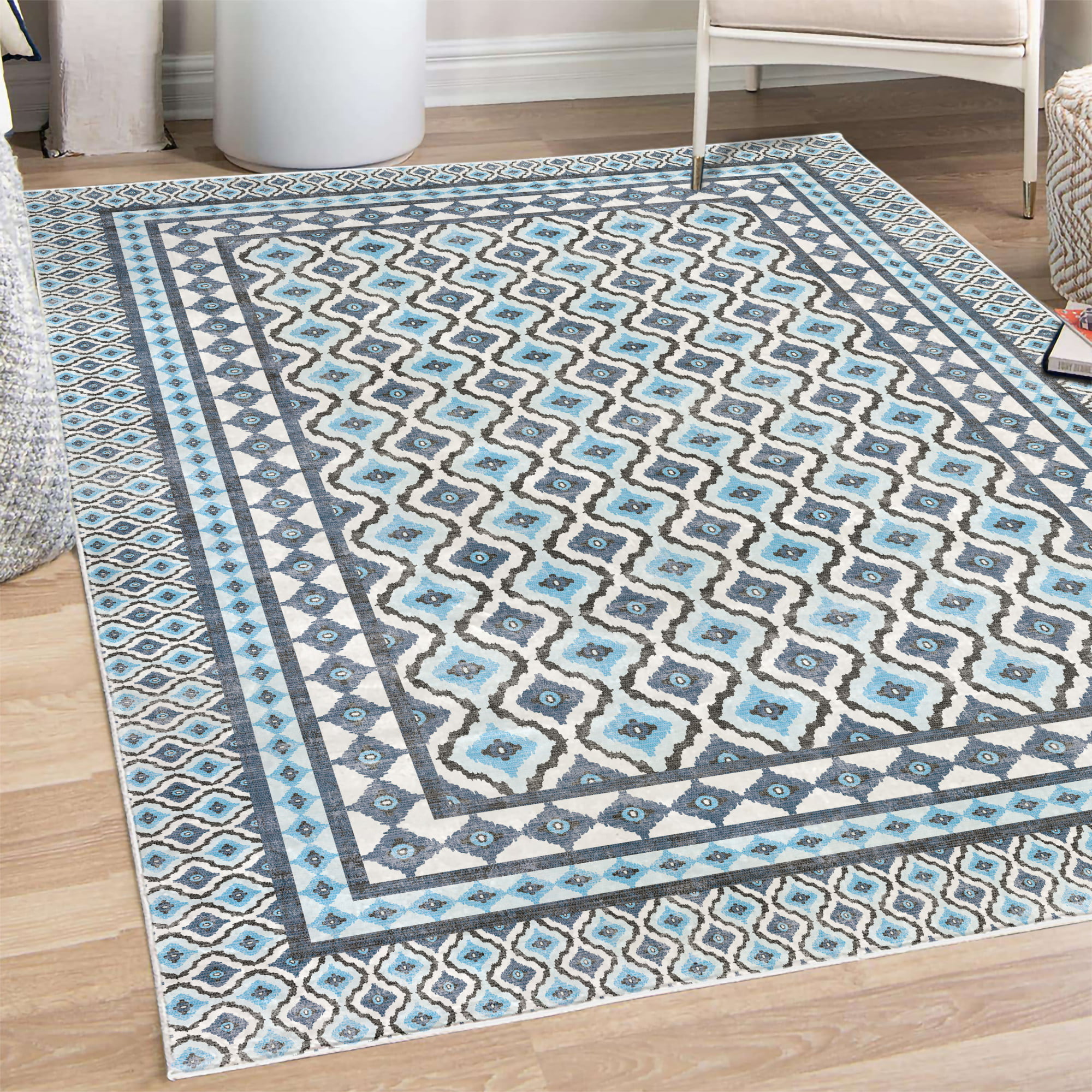 Traditional Rug Grey Silver Oriental Pattern Ornament Carpet Room Floor Mats 