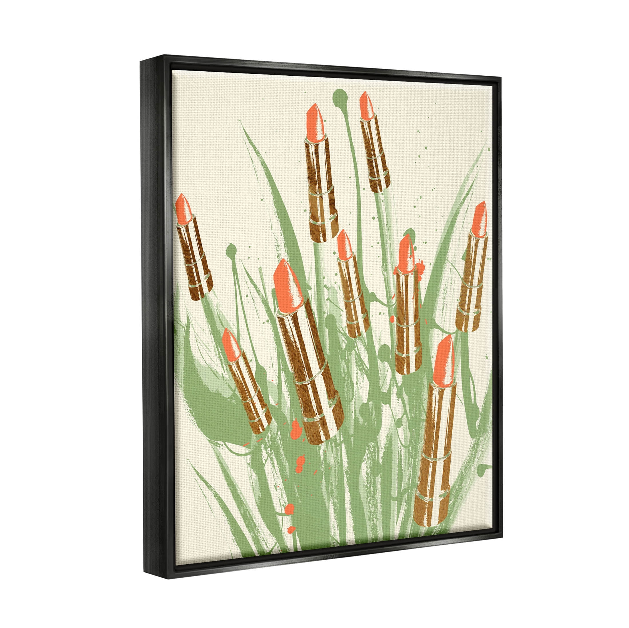 Stupell Industries Glam Lipstick Abstract Botanicals Graphic Art Jet Black Floating Framed Canvas Print Wall Art, Design by Lil' Rue