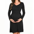 thumbnail image 3 of Beaisland Women's Maternity Nursing Dress Long Sleeve Midi Dress For Breastfeeding with Pockets, 3 of 6