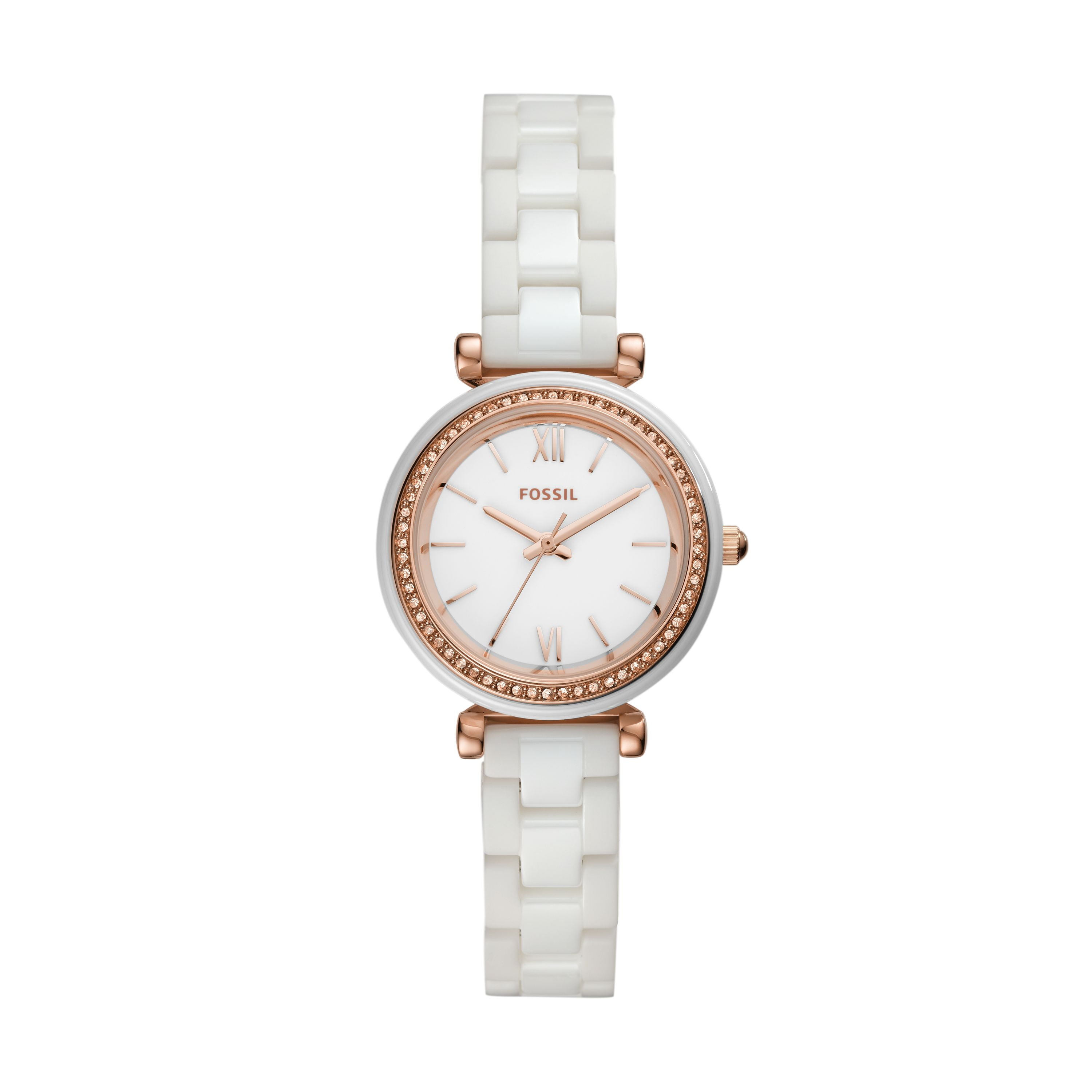 Fossil Ladies' Carlie Mini ThreeHand White Ceramic Watch(Style CE1104