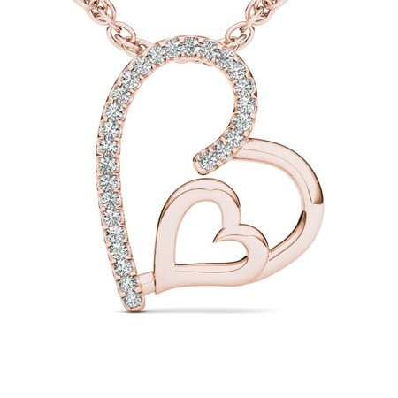 10k Gold Circle Heart Pendant - 1/10Ct TDW Diamond 10K Rose Gold Heart Necklace