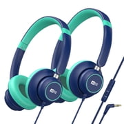 2 Pack Blue MEE audio KidJamz KJ45 Kids Headphones with 3.5mm Plug, Safe Listening for Boys and Girls / Students / School / Library / Classroom with Volume-Limiting Technology and Inline Microphone
