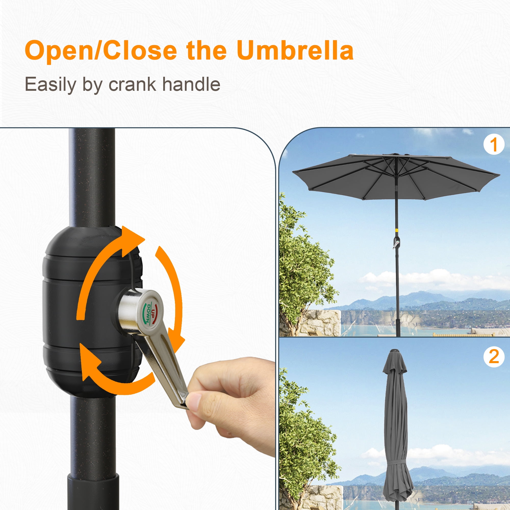 ACEGOSES 9ft Outdoor Patio Umbrella with Tilt 8 Ribs and Crank for Garden and Yard,Cold Gray