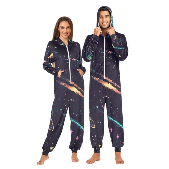 Pixel Space Adult Onesie Pajamas Slim Fit Christmas One Piece Suit Pjs for Women and Men Hooded Zipper