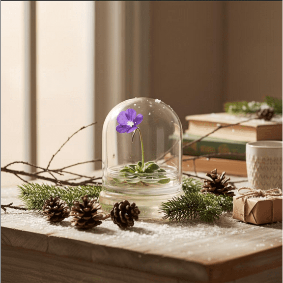 Bloomify Live Pinguicula cyclosecta (Violet-Rosette Mexican Butterwort) in Glass Dome – Zero-Care Carnivorous Plant Terrarium, Enchanting Miniature for Plant Enthusiasts
