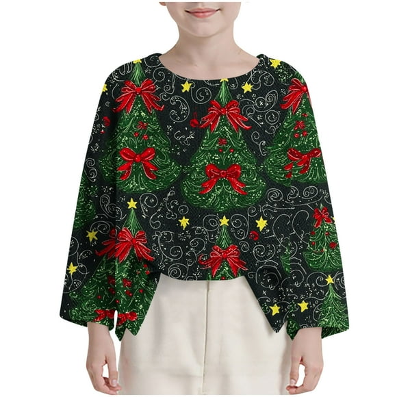 Birdeem Children's Fashion Loose Long Sleeve Christmas Print Round Neck Shirt, Funny Christmas Shirts, Boys Christmas Shirt