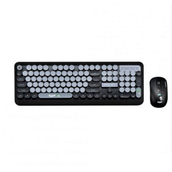 K68 Wireless Bluetooth Keyboard Mouse Set Retro Cute Round Key Keyboard 1600dpi Mouse Black