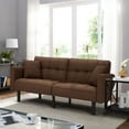 thumbnail image 7 of AVAWING Futon Sofa Bed Recliner Sofa 74 Inch Linen Tufted Upholstered Couches for Living Room Modern Convertible Sofa Bed with 2 Pillows, Brown, 7 of 7