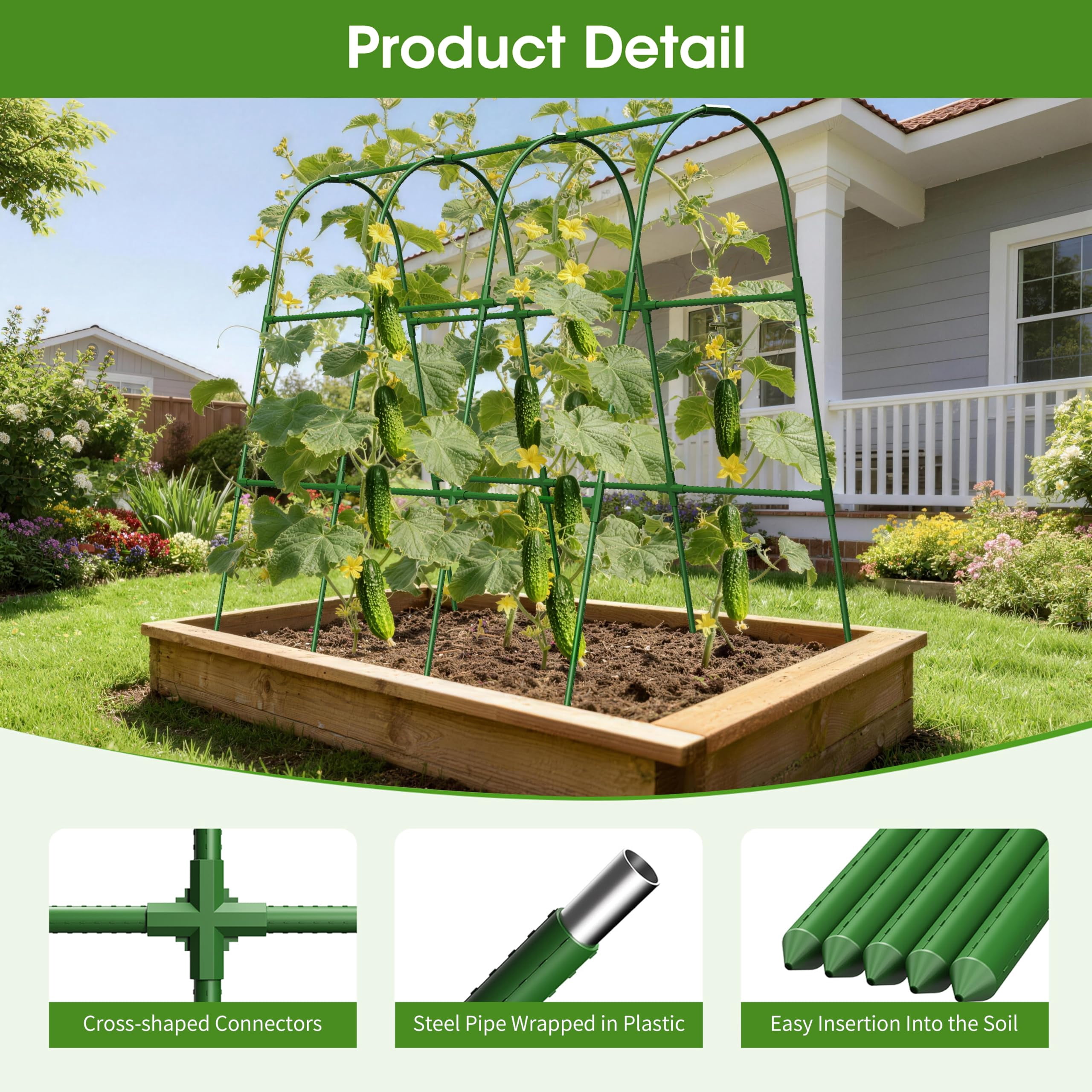 Cucumber Trellis  for Garden, U Frame Garden Trellis for Climbing Plants, Metal Plant Trellis with Garden Netting for Vegetables Flowers Fruits(4 Arches)