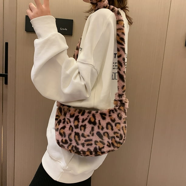 Bolso bandolera con estampado de leopardo a la moda para mujer, bolso de felpa para otoño e invierno (rosa) Tmvgtek Para estrenar