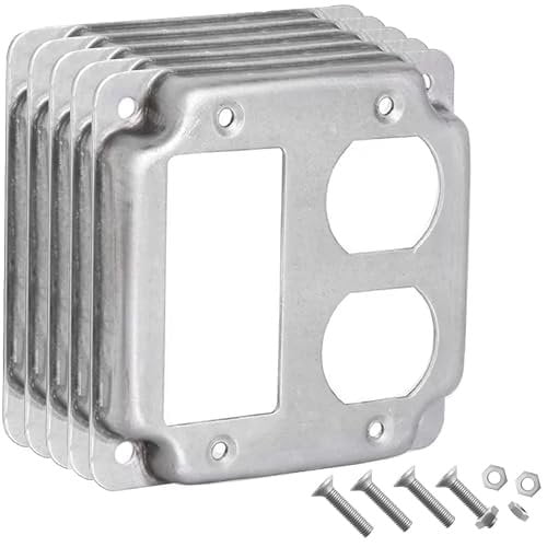 5 Pack Airmont Products 2-Gang Rocker and Duplex Electrical Box Cover - 4 Inch Square 1/2 Inch Raised Galvanized Steel Exposed Work Cover - Surface Mount Junction Box Cover for Outlet Combinations