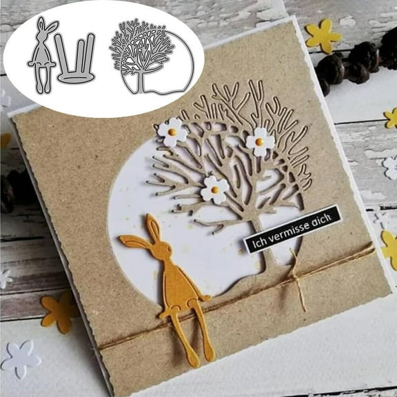 Easter Die Cuts for Card Making, Ouginx Bunny Tree Circle Frame Metal Cutting Dies DIY Die Cutters Die Stencils for Scrapbooking Photo Album Decorative Embossing DIY Paper Card Gift Tags